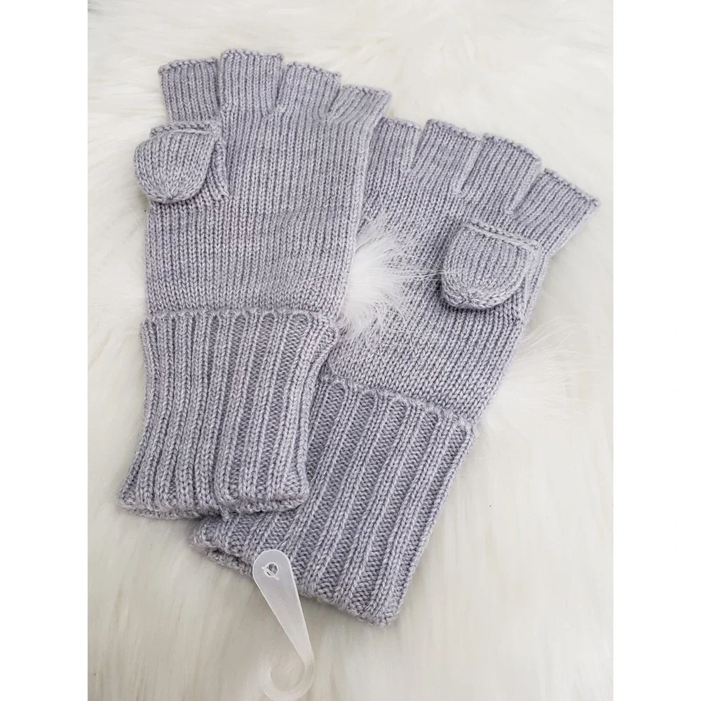 KATE SPADE NEW YORK WHIMSICAL OWL MITTENS‎ GRAY FAUX FUR GLAM ANIMAL